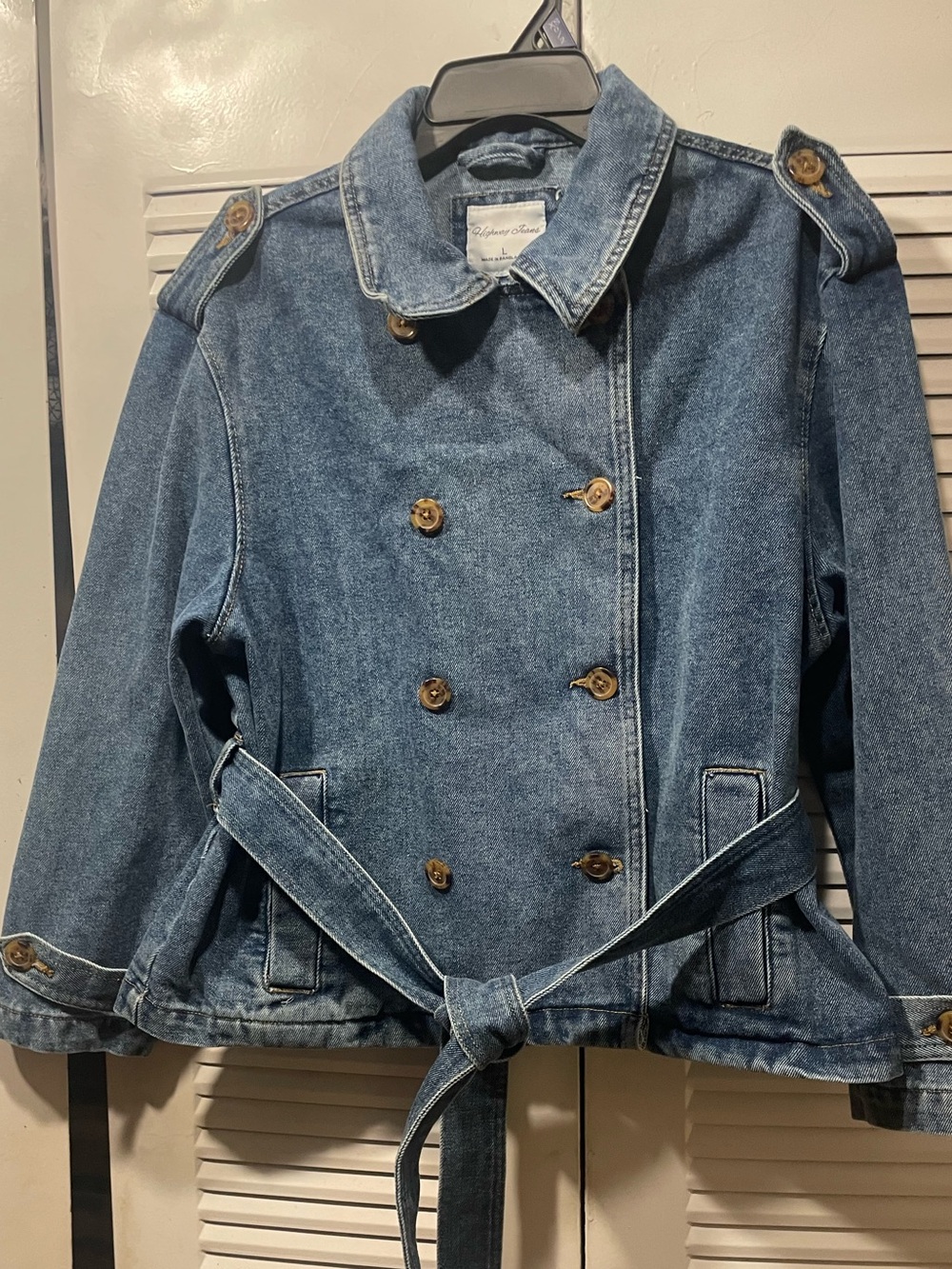 Highway Jeans Light Blue Double-Breasted Denim Jacket with belt on waist